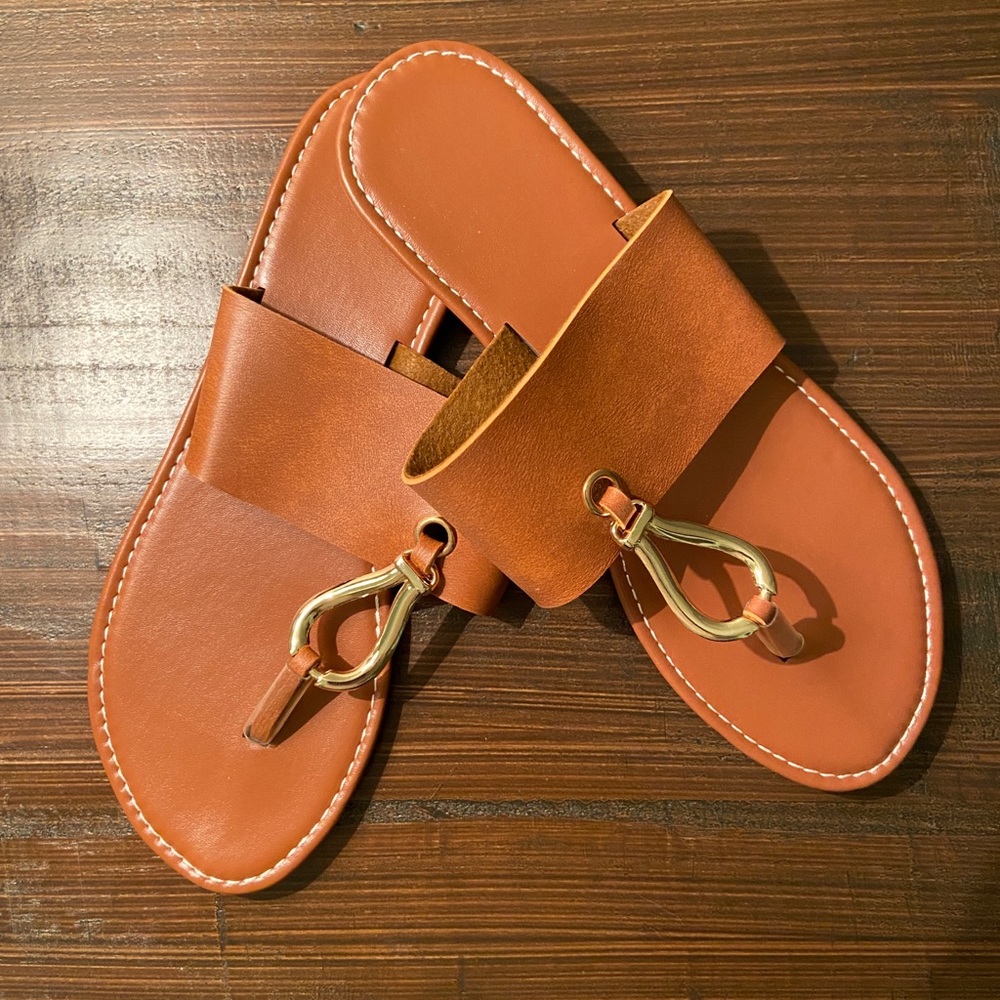 NWOT Size 9 brown and gold sandals.